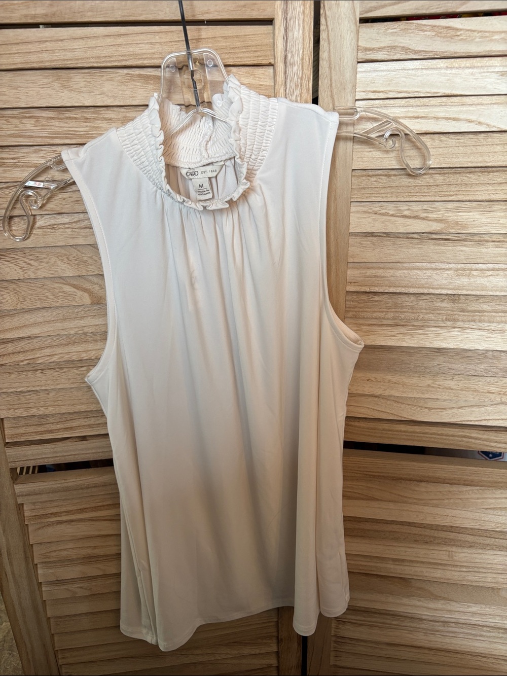 Cato Cream Smocked Ruffle Neck Blouse Medium NWT